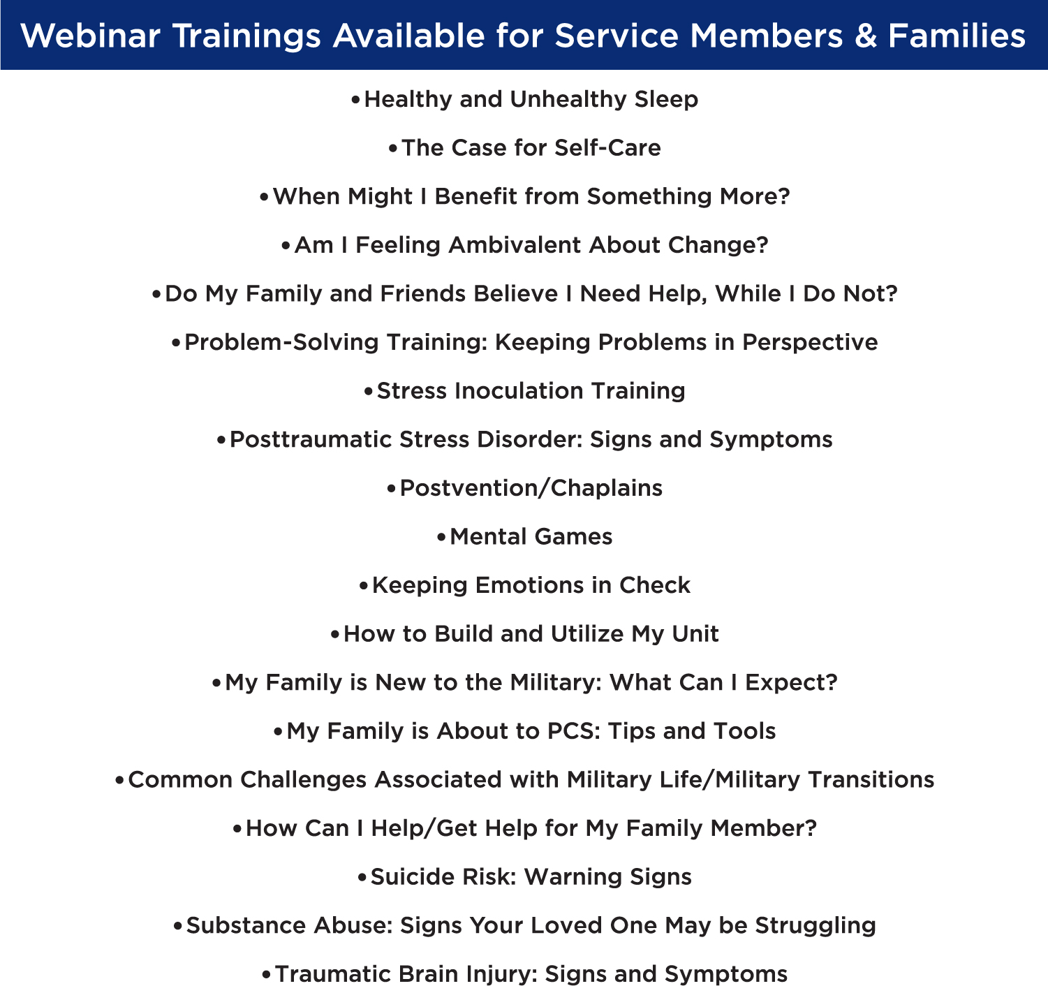Webinar Trainings for Service members & Families